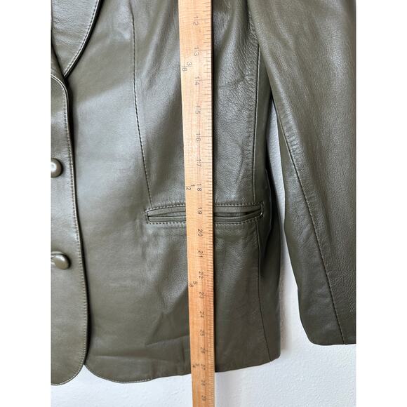 Faux Leather Green Brown Collared Front Button Blazer Jacket XL - Picture 14 of 16